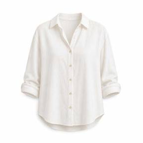 relaxed white collared lightweight woven fabric button-up shirt