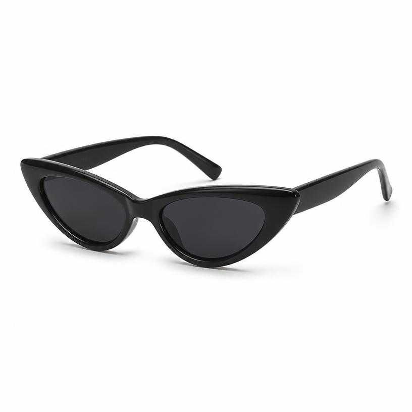 black narrow cat-eye glossy plastic sunglasses