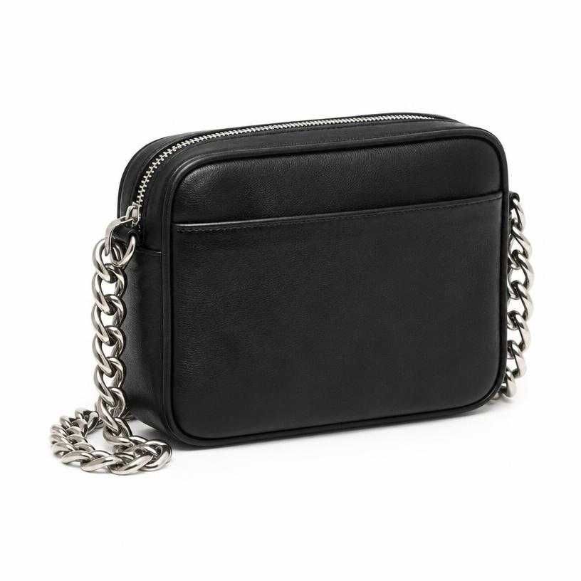 black chain strap leather crossbody bag